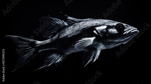 Monochromatic aquatic life portraiture featuring a swimming fish in darkness