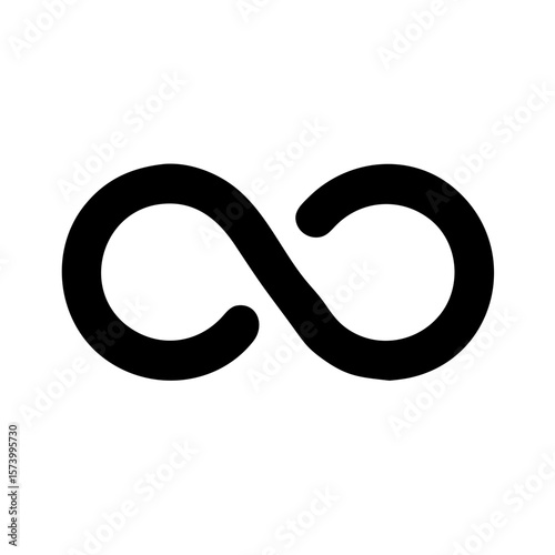 Minimalist black vector icon of an infinity symbol, representing eternity, continuity, and endless possibilities. Isolated on a transparent background
