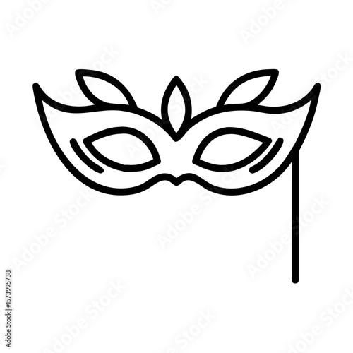 Minimalist black outline vector icon of a carnival Venetian mask, symbolizing celebration, mystery, and masquerade. Isolated on a transparent background