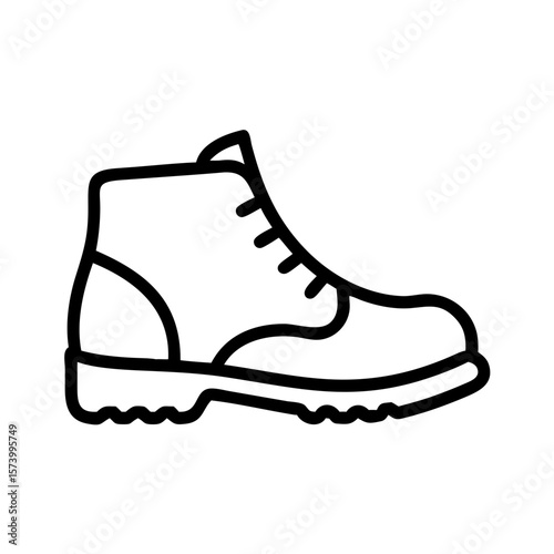 Minimalist black outline vector icon of a boot, symbolizing hiking, footwear, outdoor activities, and rugged fashion. Isolated on a transparent background