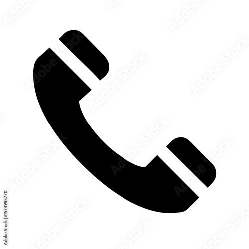 Minimalist black silhouette vector icon of a classic phone handset, symbolizing communication, customer service, and telephone calls. Isolated on a transparent background