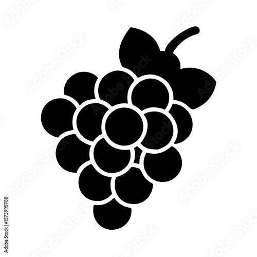 Black silhouette vector icon of a bunch of grapes, symbolizing summer and autumn harvest in a clean and simple design