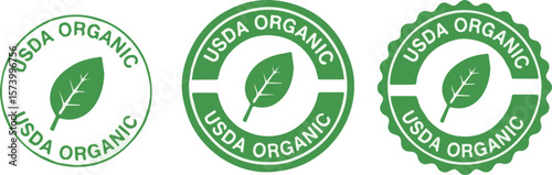 Three green USDA ORGANIC certified labels on white background
