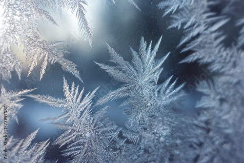 Frozen window frost patterns in soft light