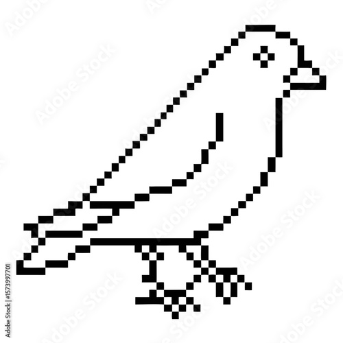 Pixel outline blackbird on a white background showcasing simple line work