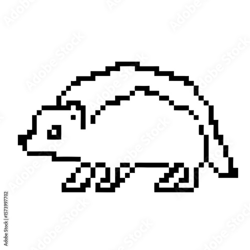 Cute porcupine illustration in simple pixel black outline