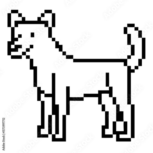 Pixel art dingo standing with a wagging tail in a simple design