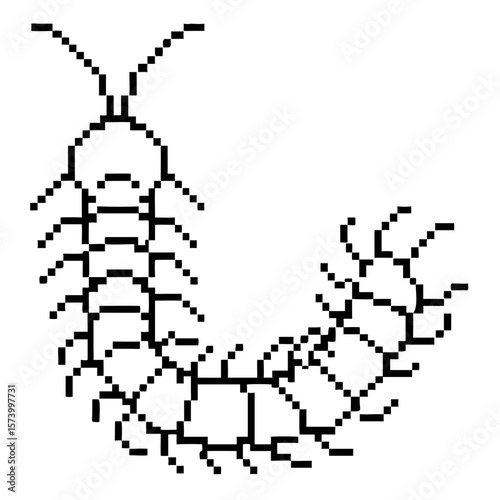 Pixel outline millipede with intricate details and structure