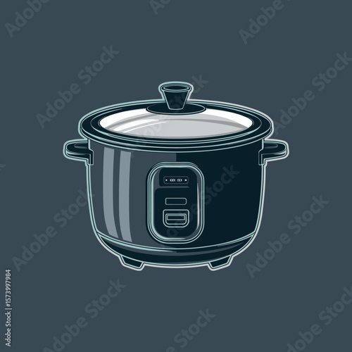 Rice cooker with in flat vector with dark background, Dark Mode UI style