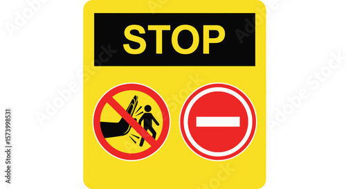Rectangular Stop Sign with No Slapping and No Entry Symbols