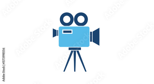 Simple Flat Style Light Blue Film Camera on Tripod