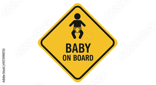 Yellow Diamond-Shaped Baby On Board Sign with Black Icon and Text