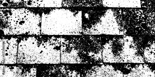 Grungy tiled roof shingle pattern with moss patches for textured backgrounds