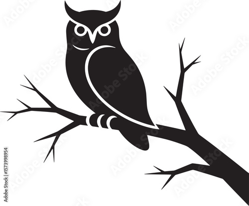 owl Halloween black silhouette vector, spooky simple silhouette design icon on white background, Halloween clipart illustration