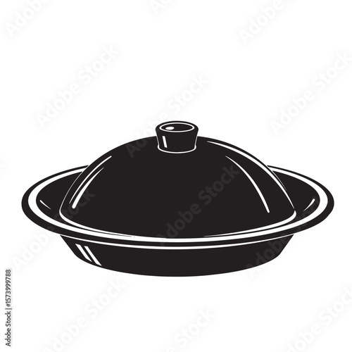Elegant black and white cloche vector illustration representing fine dining serving dish