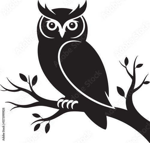 owl Halloween black silhouette vector, spooky simple silhouette design icon on white background, Halloween clipart illustration