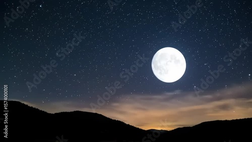 Full moon over mountains night sky