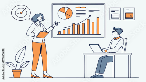 Business Team Meeting with Financial Report Graph – Analytics and Monitoring for Strategic Planning and Performance Review (AI Generated)