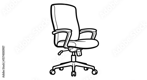 Line Drawing of a Black and White Ergonomic Office Chair with Wheels