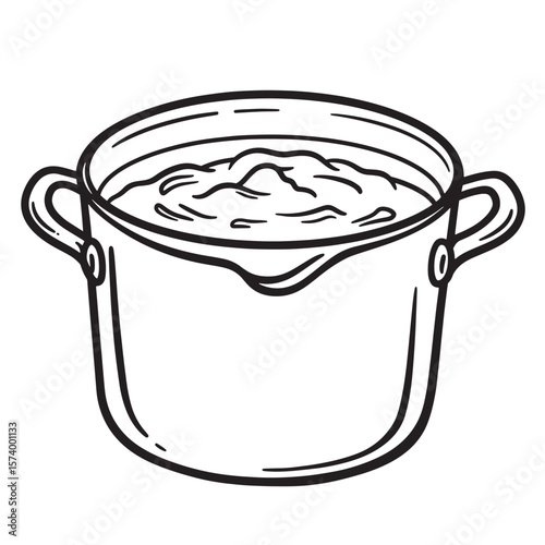 Hand drawn illustration of a cooking pot with soup ready for a delicious meal.