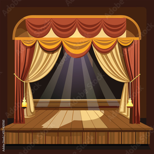 Elegant stage with red and gold curtains theater performance
