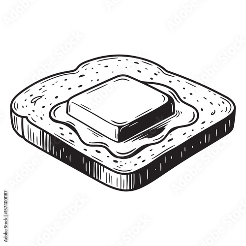 Hand drawn illustration of a slice of bread with melting butter graphic design