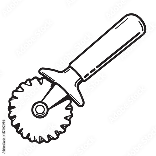 Illustration of a black and white pizza cutter isolated on white background simple culinary design