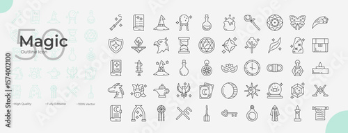 Magic Line Editable Icons set. Vector illustration in modern thin line style of magic icons: magic, knight, fantasy, etc