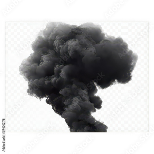 Dense dark billowing smoke plume rising upwards black