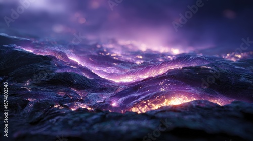 Glowing Purple Particles Landscape at Night
