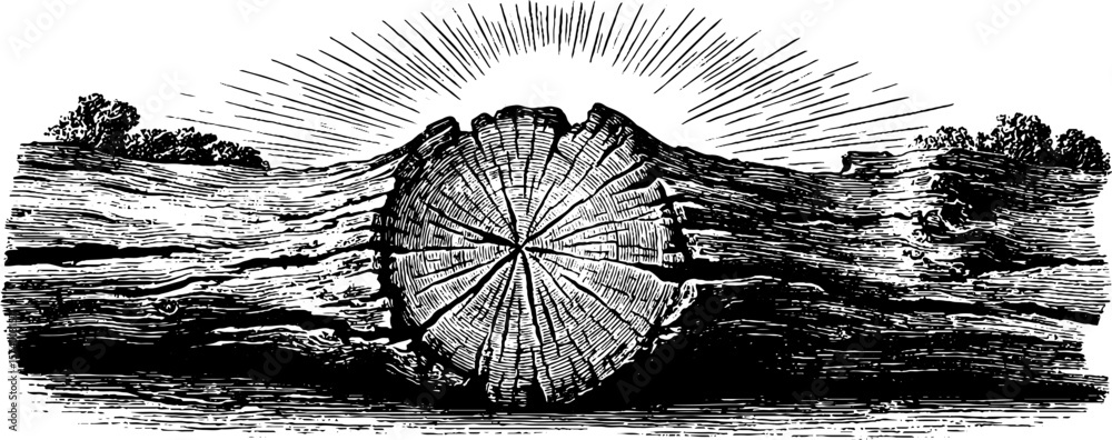 Obraz premium Weathered wood cross section with growth rings for rustic design and overlay
