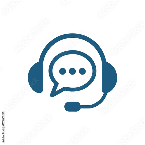 Customer Support Icon with Headset and Chat Bubble