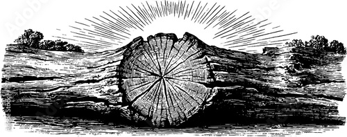 Weathered wood cross section with growth rings for rustic design and overlay