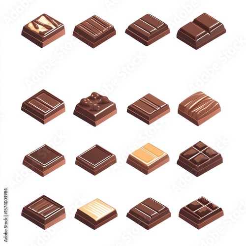Assorted chocolate bars in isometric view (1)