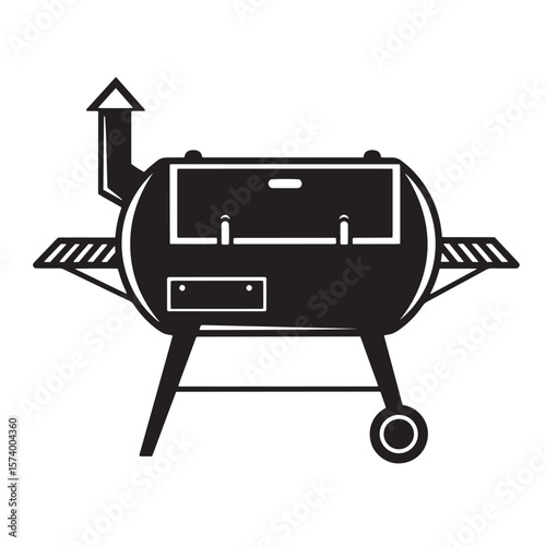 Vector illustration of a smoker grill for barbecue and outdoor cooking in black and white