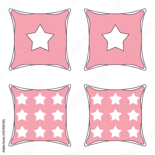 Decorative pink pillows set with star patterns minimalist interior decoration element