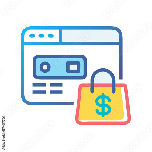 Online Shopping Security Website Icon with Shopping Bag and Dollar Sign for Secure Transactions