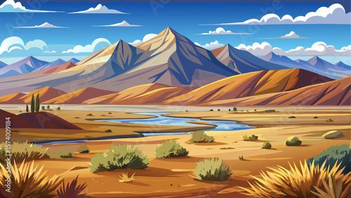 Typical highland desert landscape of the Bolivian Altiplano, with vast arid plains, sparse vegetation, and distant mountains under a clear blue sky.