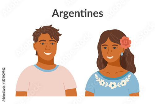 Argentines ethnicity people isolated on a white background. Man and woman. Vector flat cliparts.