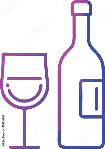 Minimalist line art icon of a wine bottle with a simple label design perfect for beverage branding and gastronomy concepts
