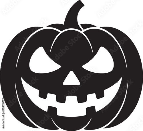 Pumpkin Halloween black silhouette vector, spooky simple silhouette design icon on white background, Halloween clipart illustration