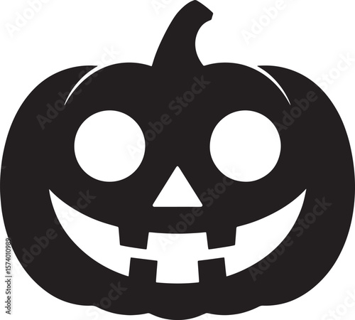 Pumpkin Halloween black silhouette vector, spooky simple silhouette design icon on white background, Halloween clipart illustration