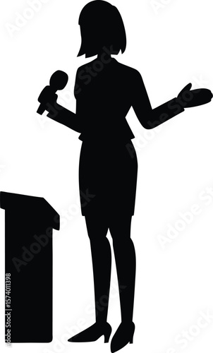 Silhouette of a woman and girl holding microphones singing vector illustration