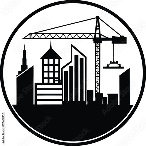 Building and construction icons set vector illustration of city skyline and industrial design symbols