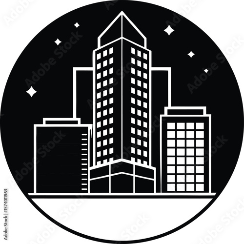 Vector illustration of city skyline with buildings and skyscrapers in urban downtown