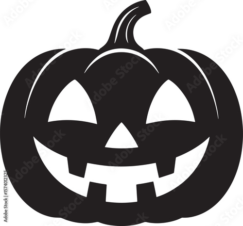 Pumpkin Halloween black silhouette vector, spooky simple silhouette design icon on white background, Halloween clipart illustration