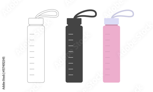 Set of sport water bottles with hydration markers. Ideal for gym, sport, health, or eco product mockups. Vector illustration
