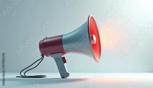 Marketing or advertising concept, 3d megaphone loudspeaker in realistic cute cartoon style. Vector illustrationBullhorn, loudspeaker icon. Loud speaker for sound amplifying, broadcast. Megaphone 