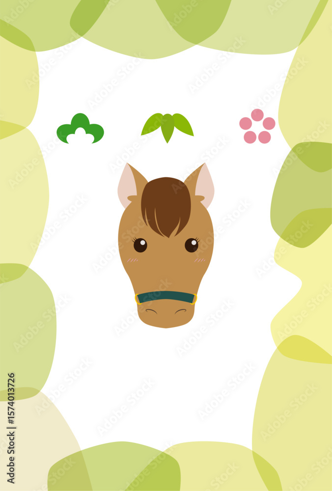 Naklejka premium ミニマルデザイン、オーガニックシェイプ背景の午年年賀状イラスト