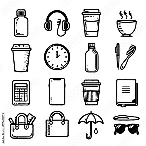 minimalist vector illustrations representing everyday life essentials